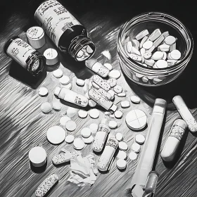 Pills and Bottles in Black and White