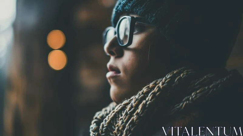 Captivating Portrait of a Thoughtful Young Woman with Glasses AI Image