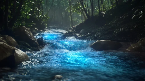 Enchanted Blue Stream in the Woods