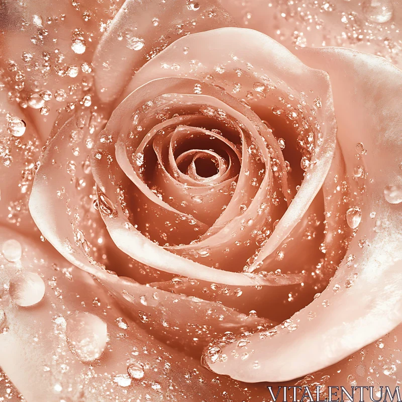 AI ART Detailed Peach Rose with Dew Drops