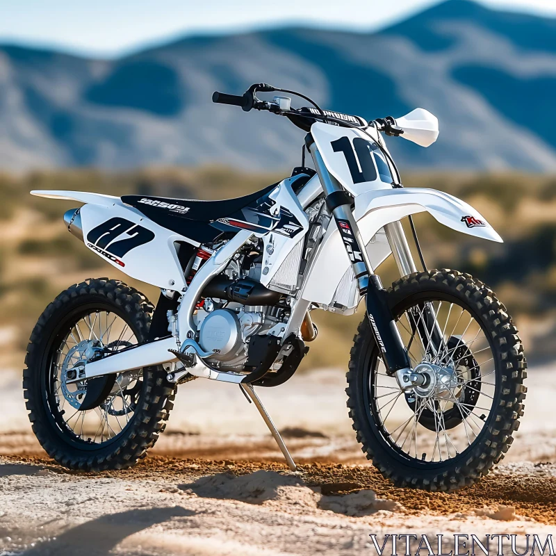 Off-Road Motorcycle in Mountain Landscape AI Image