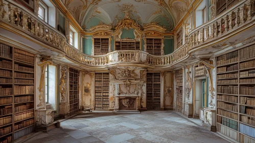Ornate Architectural Library with Bookshelves