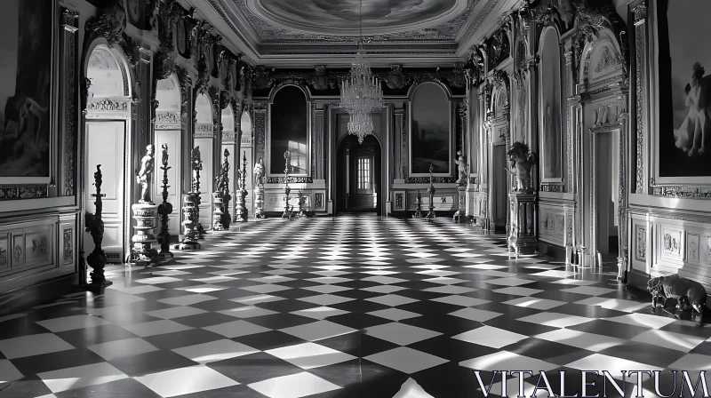 Monochrome Palace Interior AI Image