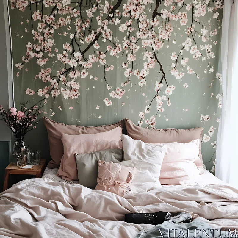 AI ART Serene Bedroom Interior with Pastel Decor