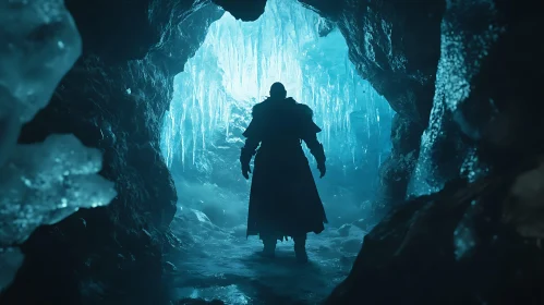 Warrior at the ice cave entrance