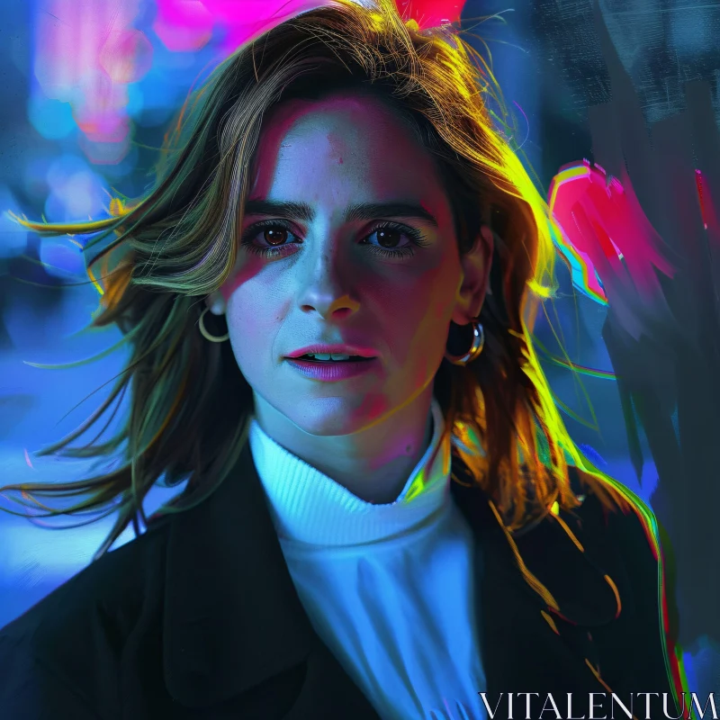 Emma Watson in Vibrant Neon Glow AI Image