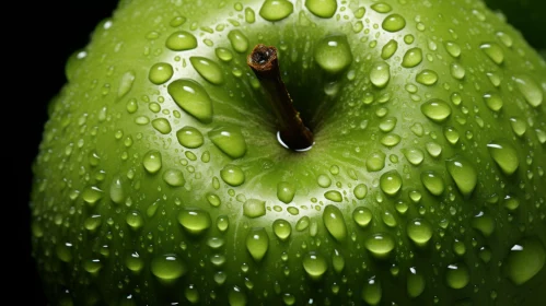 Green Apple with Water Droplets - Trompe L'oeil Realism