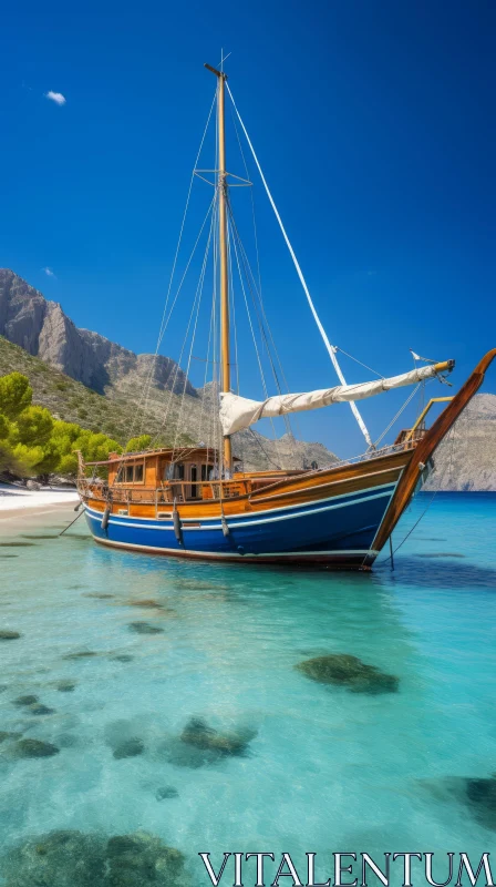Mediterranean-Inspired Boat in Ocean | Traditional Craftsmanship AI Image