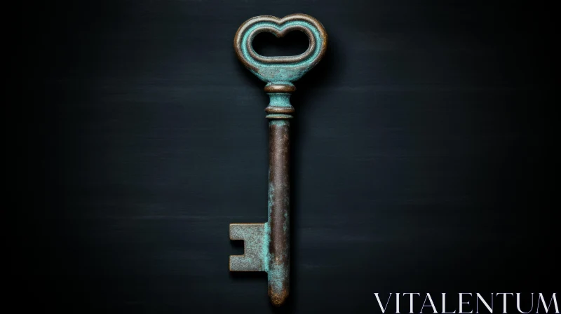 Retro Wooden Key on Black Background - Teal and Bronze AI Image