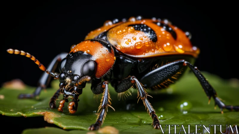 Spotted Beetle on Leaf: A Glimpse into the Microcosm of Nature AI Image