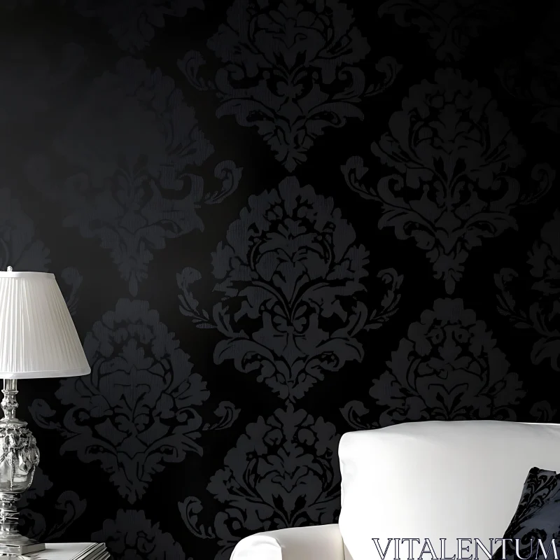 Sophisticated Interior Design with Damask Wallpaper AI Image