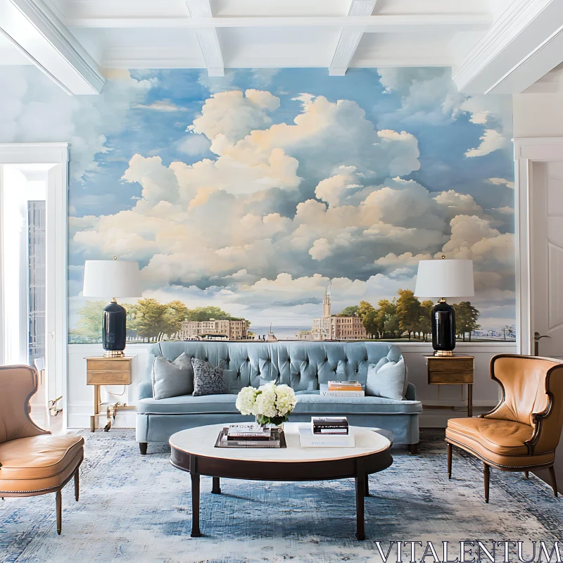 AI ART Sky Mural in a Cozy Living Room