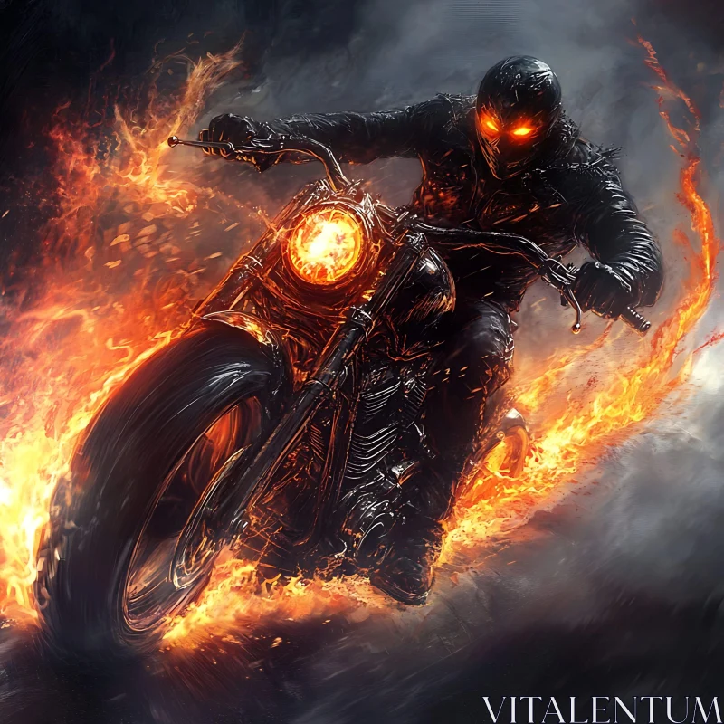 AI ART Fiery Motorcycle Rider