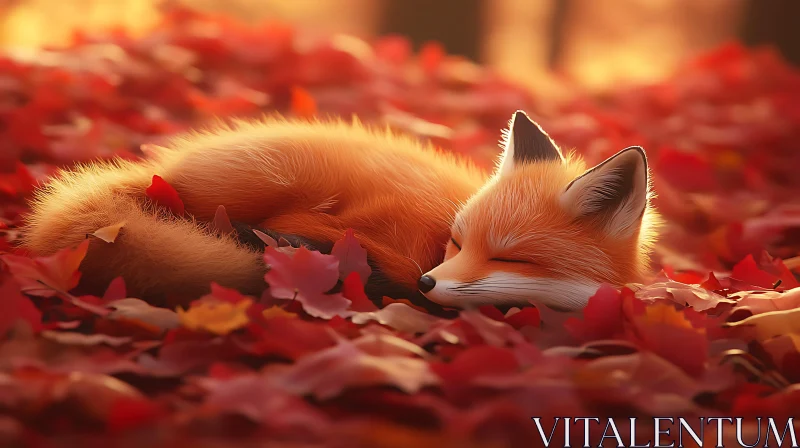 Restful Fox in Fall Foliage AI Image