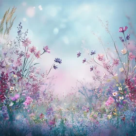 Soft Pastel Wildflowers in Dreamy Meadow