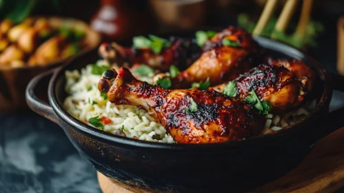 Glazed Chicken Drumsticks Over Herb Rice