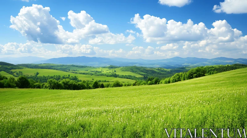 Scenic Green Field and Mountain View AI Image