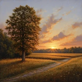 Sunset Over Rural Field