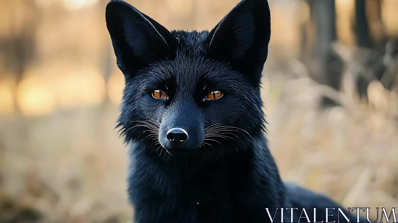 Mystic Black Fox with Piercing Gaze AI Image