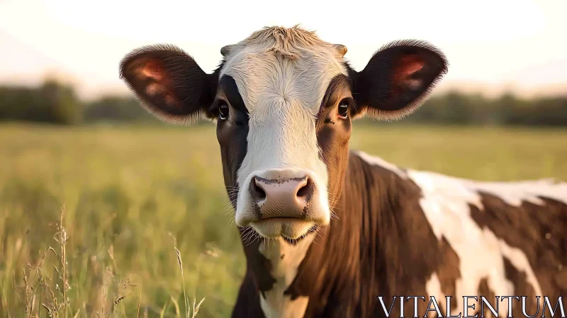 Peaceful Cow in Grassy Field AI Image