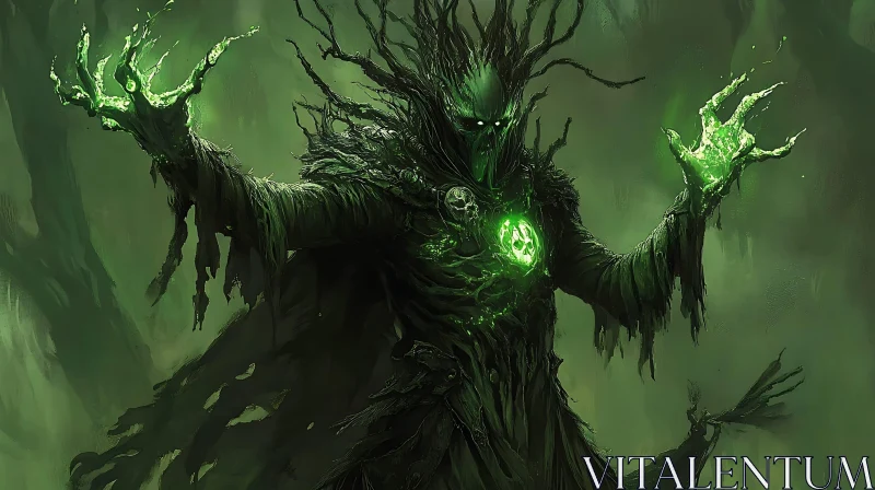 Mystic Forest Entity with Green Aura AI Image