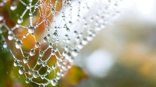 Glistening Dew on a Spider Web Close-Up