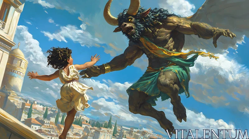 AI ART Winged Minotaur and Girl