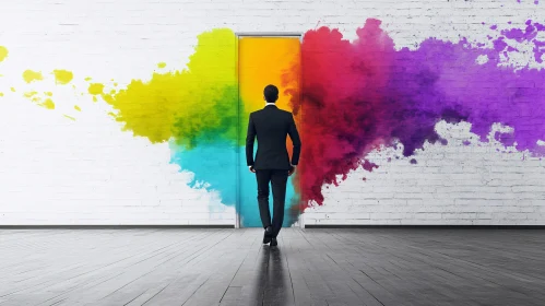 Man Entering a Colorful Doorway