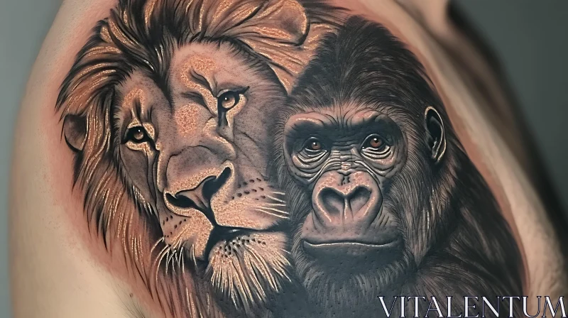 Lion and Gorilla Shoulder Tattoo AI Image