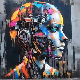 Bright Abstract Cyborg Street Art