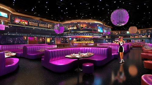 Purple Neon Restaurant with Disco Balls