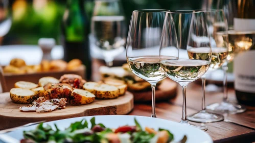 Wine and Food on a Wooden Table