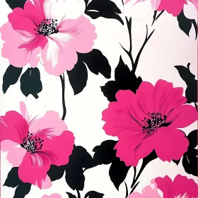 Pink Flower and Black Leaf Design