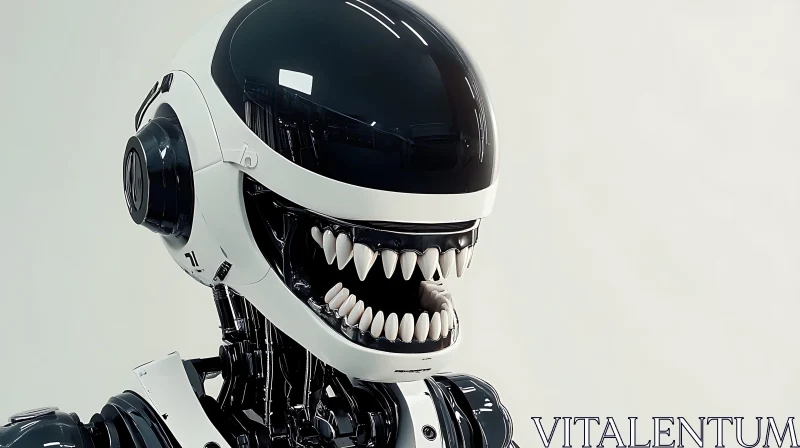 Monochrome Cyborg with Teeth AI Image