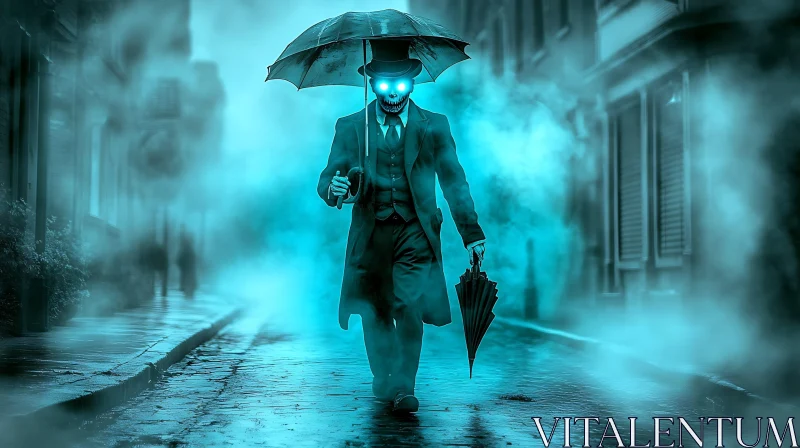 Ghostly Gentleman Walking in the Mist AI Image