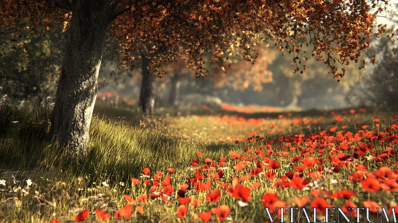 Red Poppies Under Golden Light AI Image