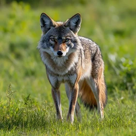 Wild Coyote Portrait in Grassy Field