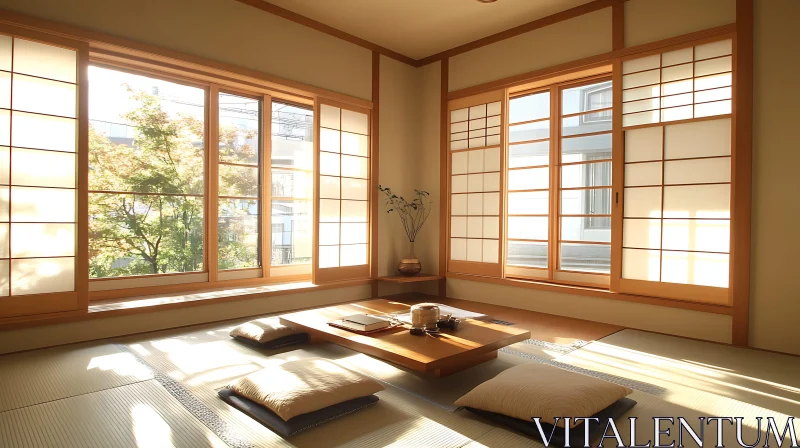 AI ART Tranquil Japanese Room with Tatami Mats