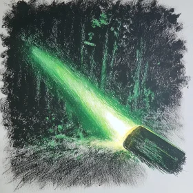 Emerald Beam Through the Woods