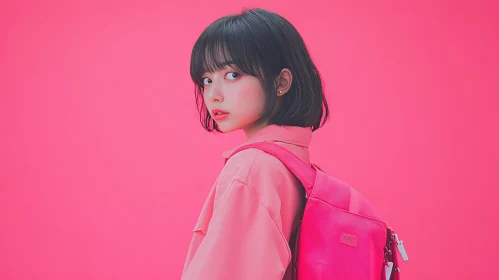 Stylish Woman with Pink Backpack