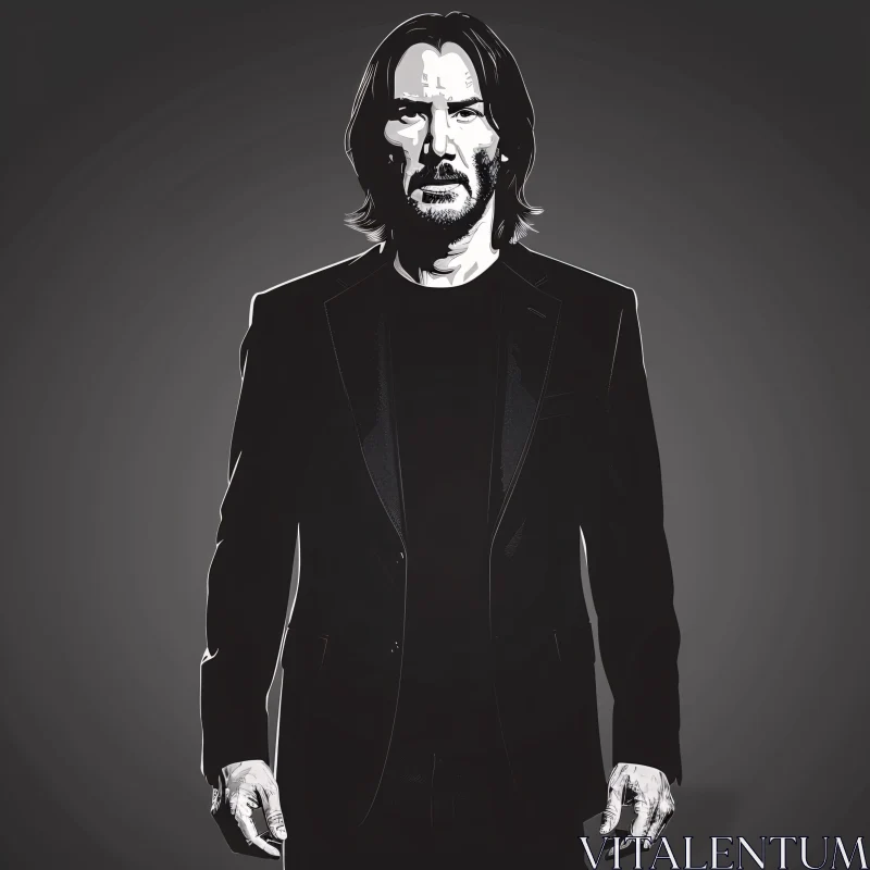 AI ART Keanu Reeves Monochrome Digital Art