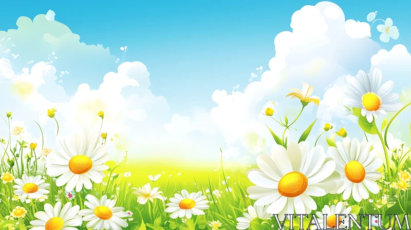 AI ART White Daisies Under Blue Sky