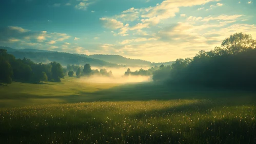 Misty Meadow at Sunrise