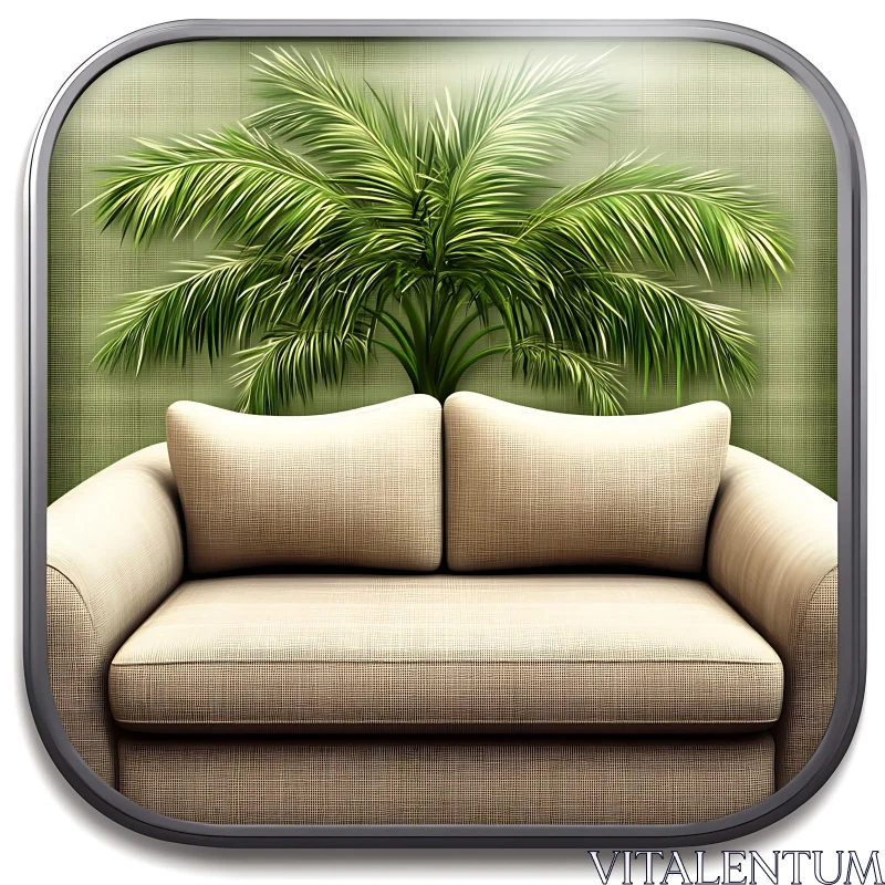 AI ART Tropical Comfort: Sofa with Palm Accent