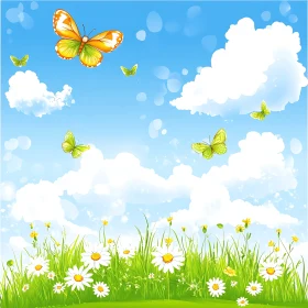 Cartoon Meadow with Butterflies