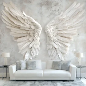 White Sofa with Angel Wings Decor