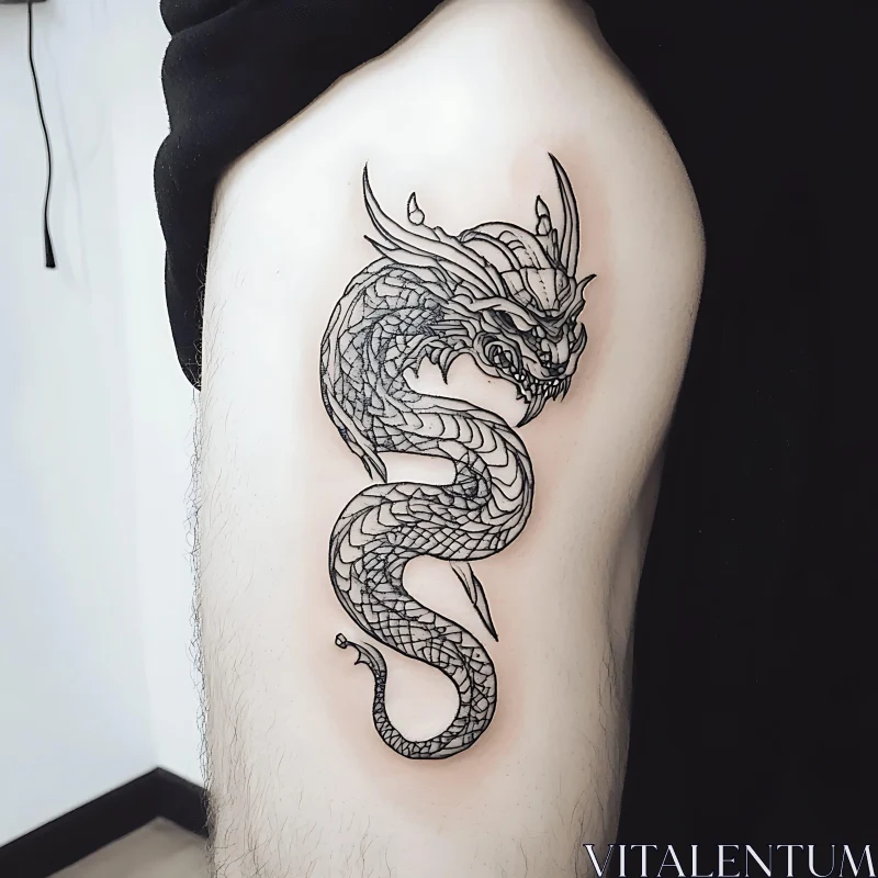 Black Ink Dragon Tattoo Art AI Image