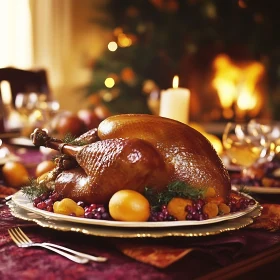 Garnished Thanksgiving Turkey on Platter