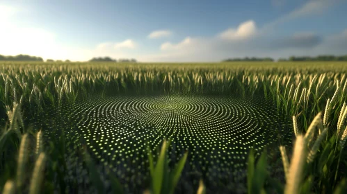 Wheat Field with Luminous Crop Circle