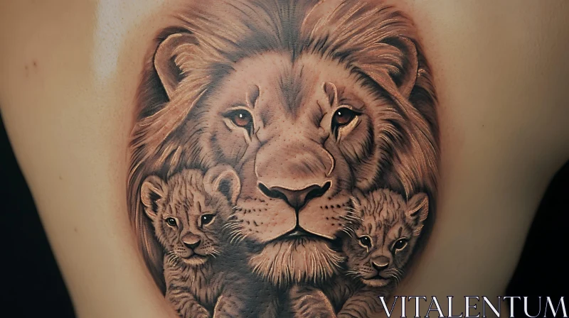 Realistic Lion Family Tattoo Art AI Image